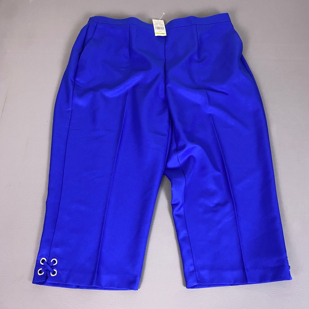 Alfred Dunner Capri Pants Women's 18W Royal Blue Elastic Waist Lace Up Hem NWT